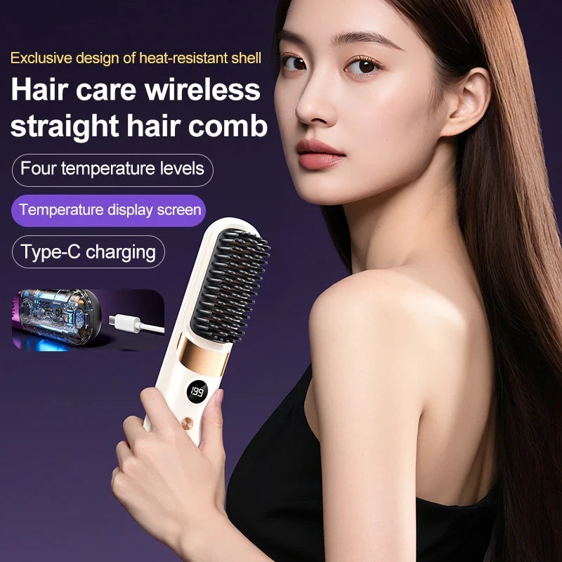 Portable Cordless Hair Straightening Brush