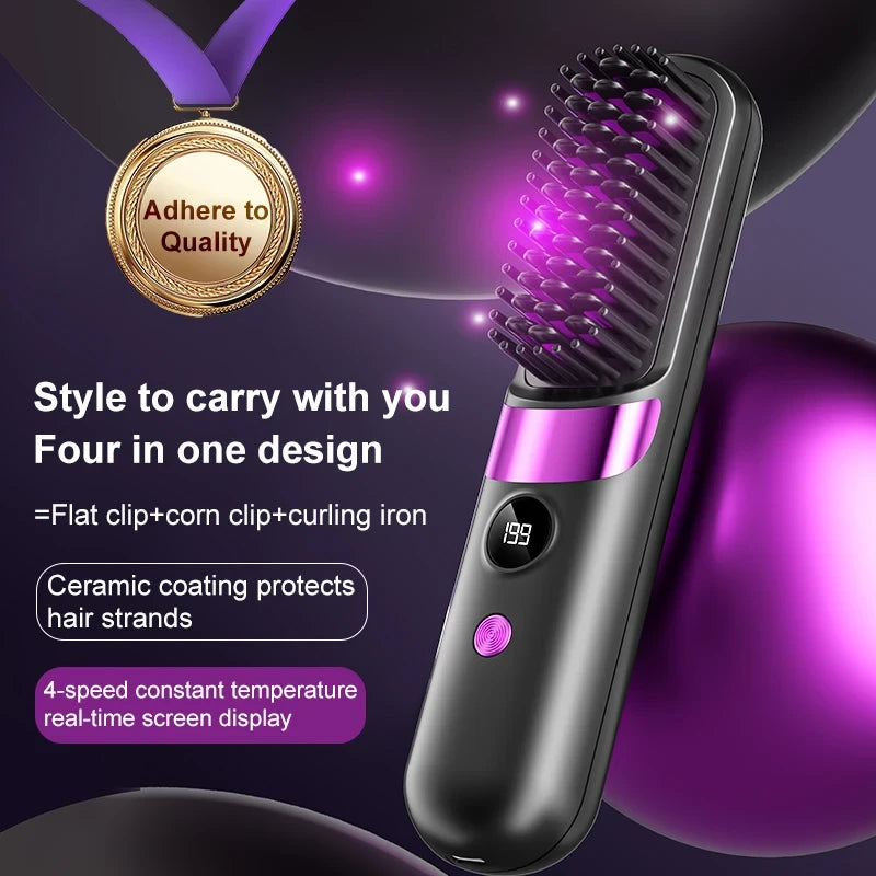 Portable Cordless Hair Straightening Brush