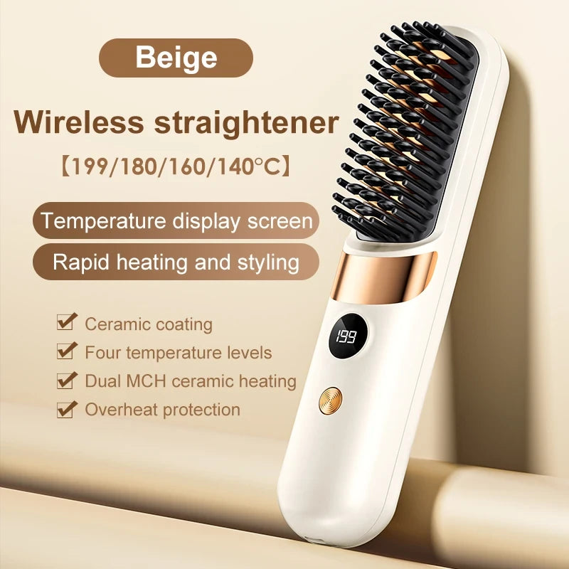 Portable Cordless Hair Straightening Brush